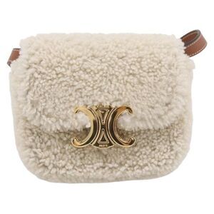 Celine Triomphe Shearling Beige Wool Shoulder Bag Bag